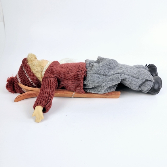 Springford Boy Girl Cloth Doll 13"~Porcelain Head Hands~Wood Snow Skis - Picture 4 of 8